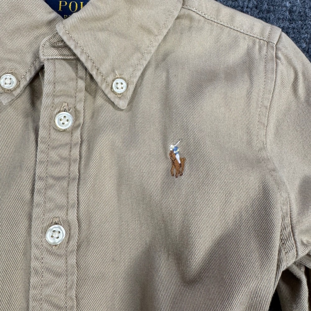Polo Ralph Lauren Girls Tan Khaki Cotton Twill Belted Shirt Dress Size 5 - Picture 3 of 8